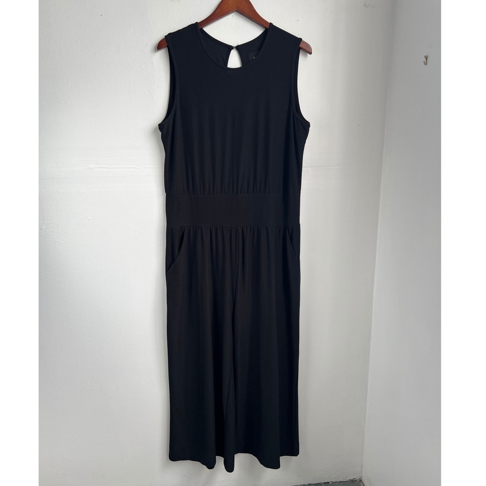 Ookie Lala Black Sleeveless Knit Jumpsuit Keyhole Back Defined Waist Womens XL